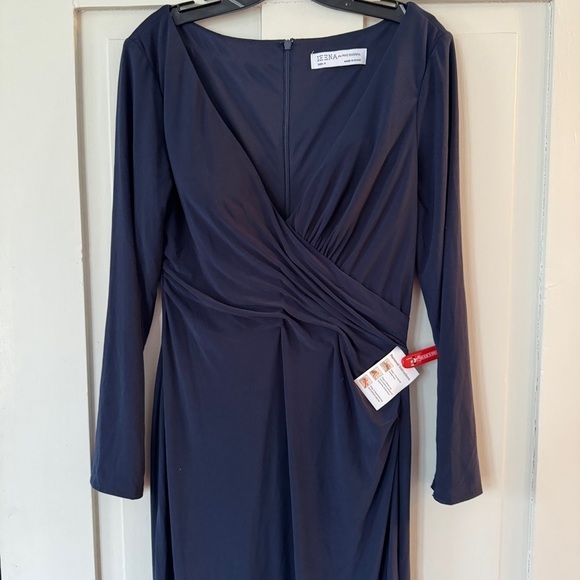 Mac Duggal Navy Blue Long Sleeve Ruched V Neck Gown Style #26573 - Picture 6 of 12